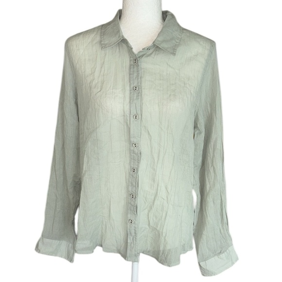 NWT April Cornell Evelyn Sage Green Button Down Blouse - M - Picture 1 of 12